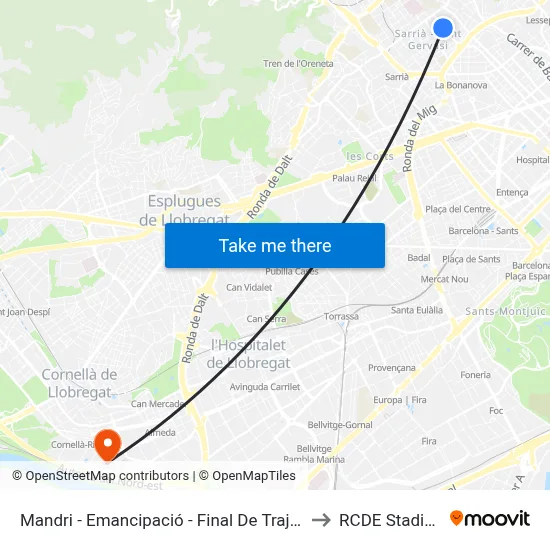 Mandri - Emancipació - Final De Trajecte to RCDE Stadium map