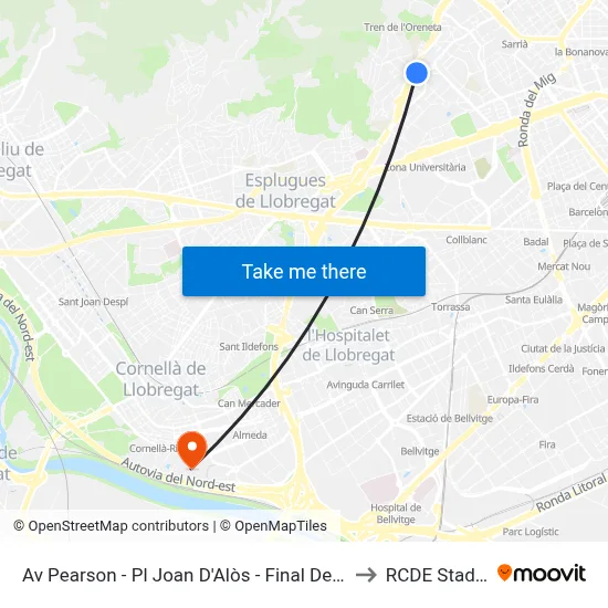 Av Pearson - Pl Joan D'Alòs - Final De Trajecte to RCDE Stadium map