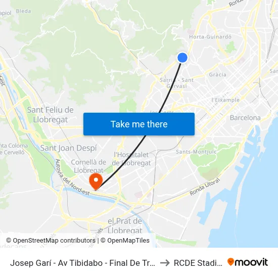 Josep Garí - Av Tibidabo - Final De Trajecte to RCDE Stadium map