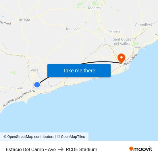 Estació Del Camp - Ave to RCDE Stadium map