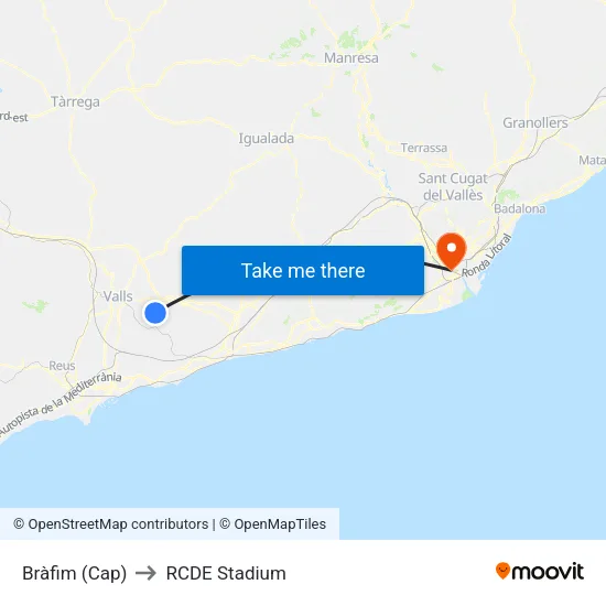 Bràfim (Cap) to RCDE Stadium map