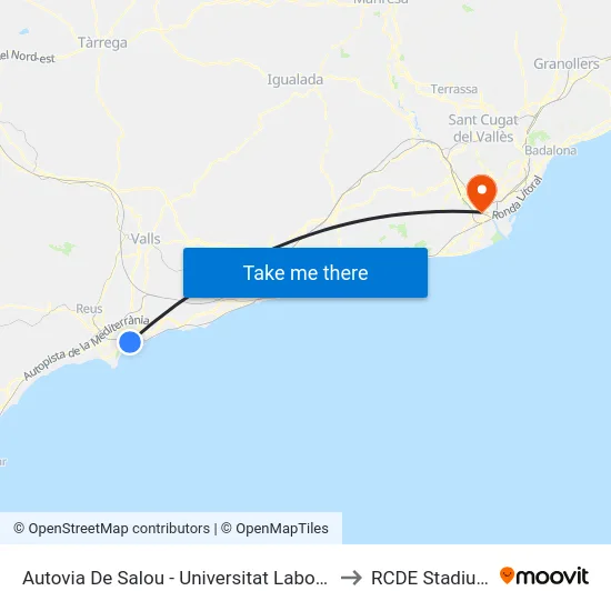 Autovia De Salou - Universitat Laboral to RCDE Stadium map