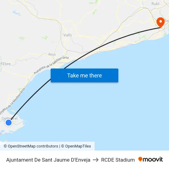 Ajuntament De Sant Jaume D'Enveja to RCDE Stadium map