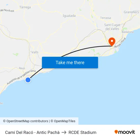 Camí Del Racó - Antic Pachà to RCDE Stadium map