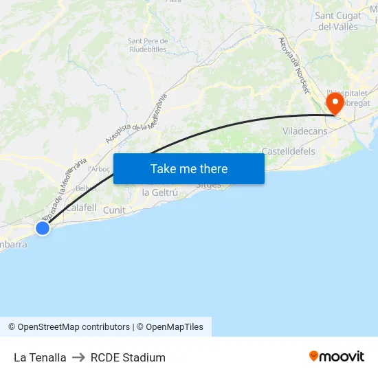 La Tenalla to RCDE Stadium map