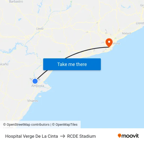 Hospital Verge De La Cinta to RCDE Stadium map