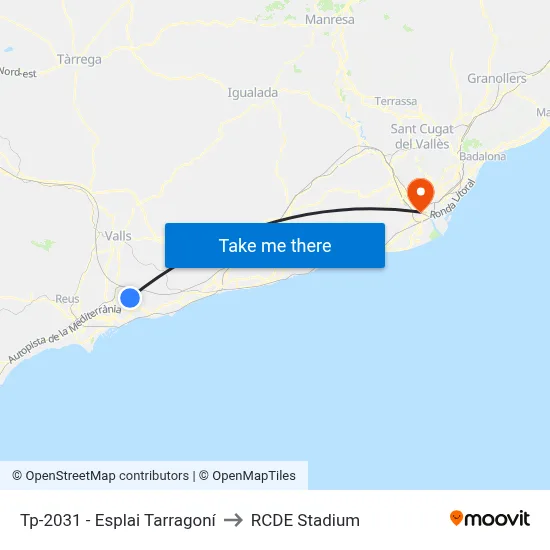 Tp-2031 - Esplai Tarragoní to RCDE Stadium map
