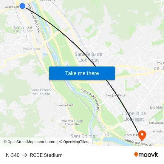 N-340 to RCDE Stadium map