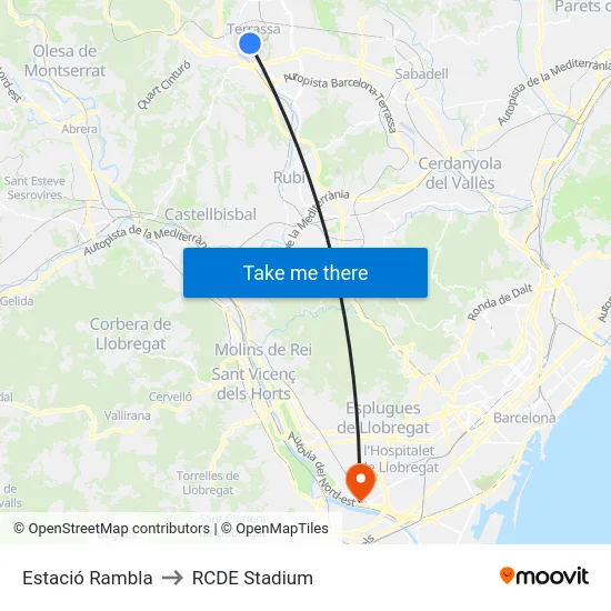Estació Rambla to RCDE Stadium map