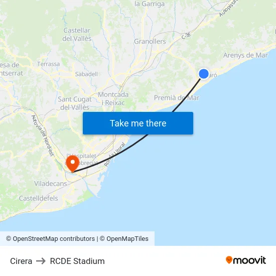 Cirera to RCDE Stadium map