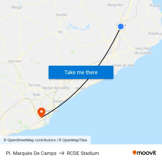 Pl. Marquès De Camps to RCDE Stadium map