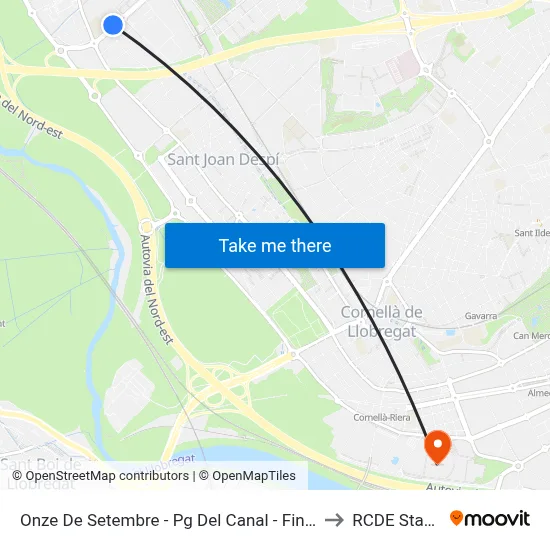Onze De Setembre - Pg Del Canal - Final Trajecte to RCDE Stadium map