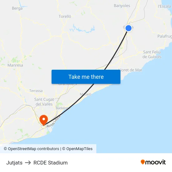 Jutjats to RCDE Stadium map