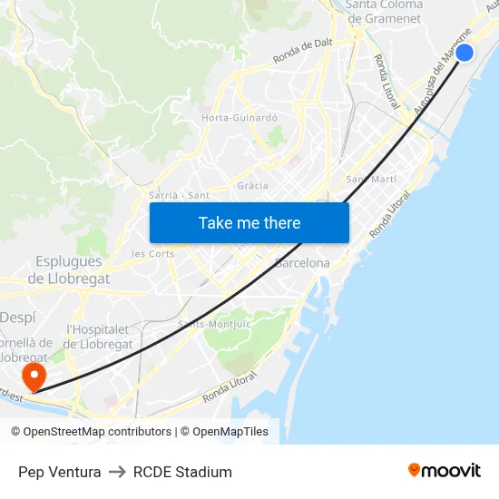 Pep Ventura to RCDE Stadium map