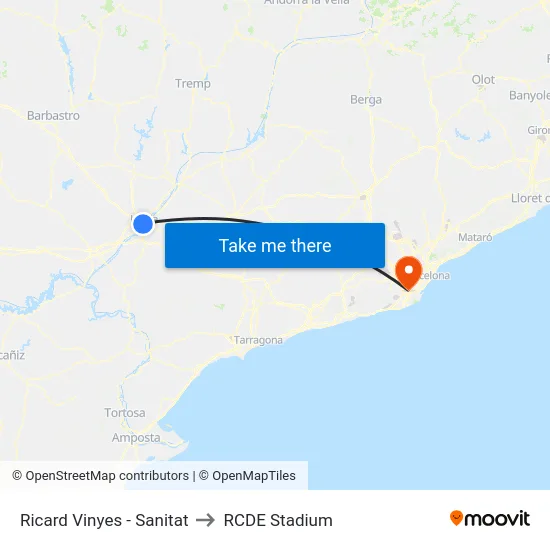 Ricard Vinyes - Sanitat to RCDE Stadium map