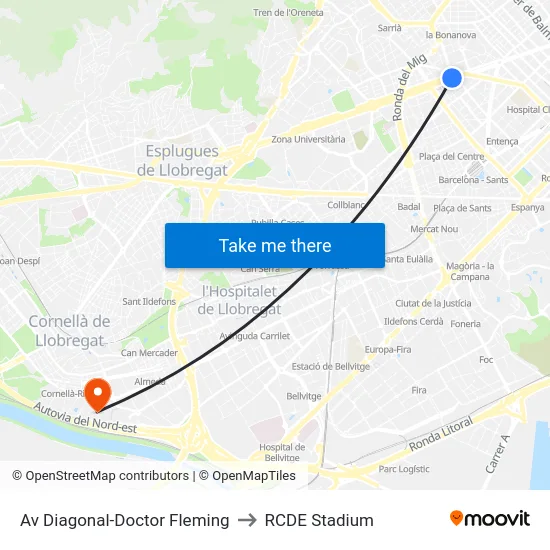 Av Diagonal-Doctor Fleming to RCDE Stadium map