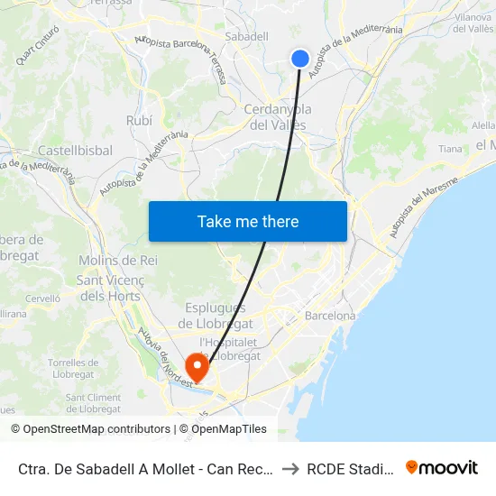 Ctra. De Sabadell A Mollet - Can Rectoret to RCDE Stadium map