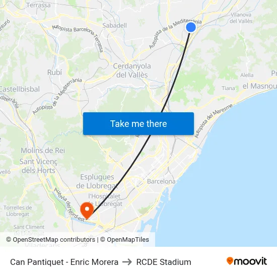Can Pantiquet - Enric Morera to RCDE Stadium map