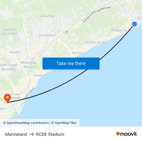 Marineland to RCDE Stadium map