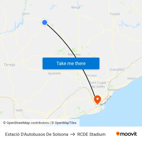 Estació D'Autobusos De Solsona to RCDE Stadium map