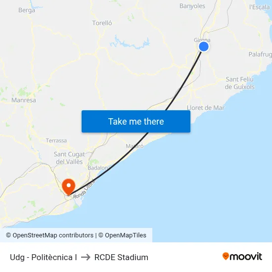 Udg - Politècnica I to RCDE Stadium map