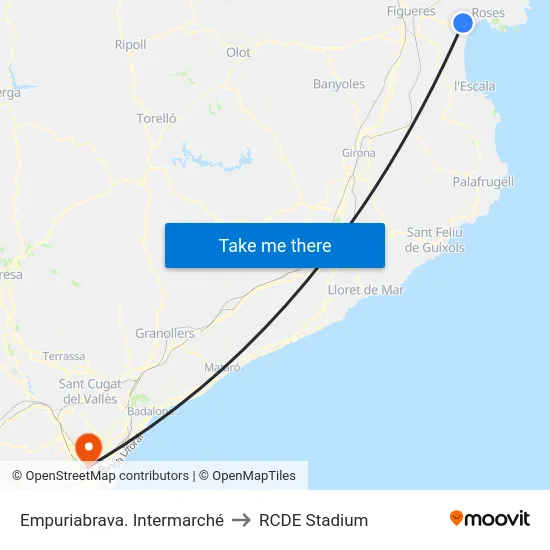 Empuriabrava. Intermarché to RCDE Stadium map