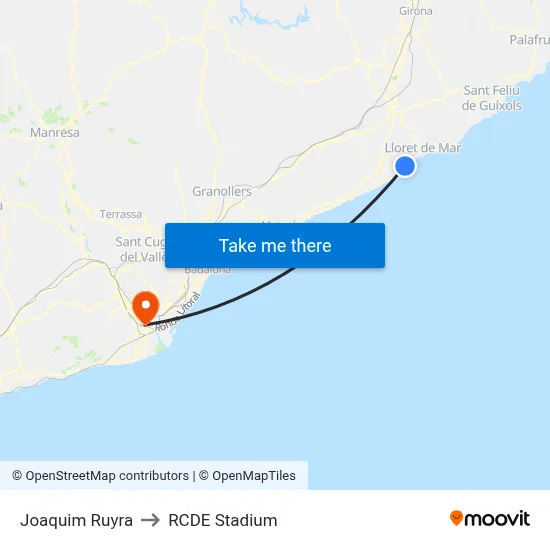 Joaquim Ruyra to RCDE Stadium map