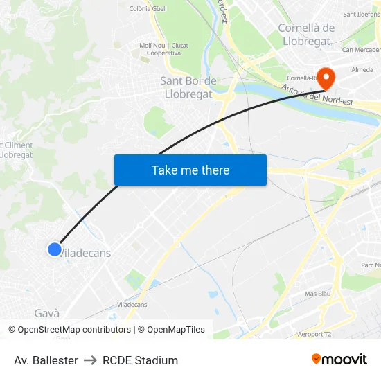 Av. Ballester to RCDE Stadium map