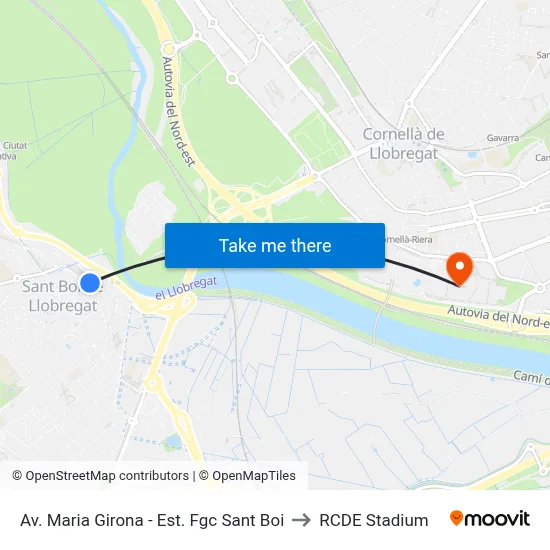 Av. Maria Girona - Est. Fgc Sant Boi to RCDE Stadium map
