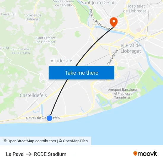 La Pava to RCDE Stadium map