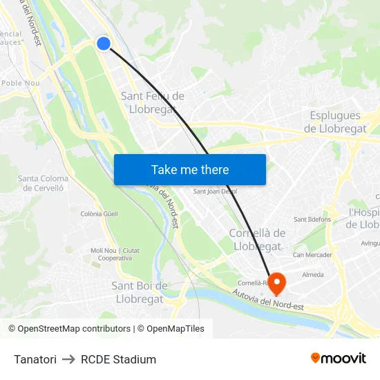 Tanatori to RCDE Stadium map