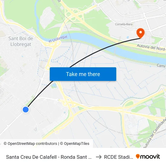 Santa Creu De Calafell - Ronda Sant Ramon to RCDE Stadium map