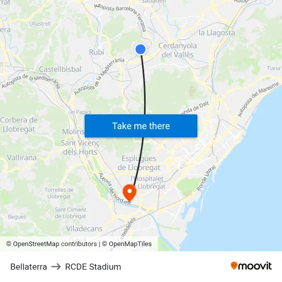 Bellaterra to RCDE Stadium map