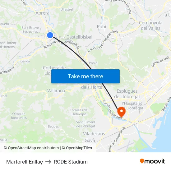 Martorell Enllaç to RCDE Stadium map