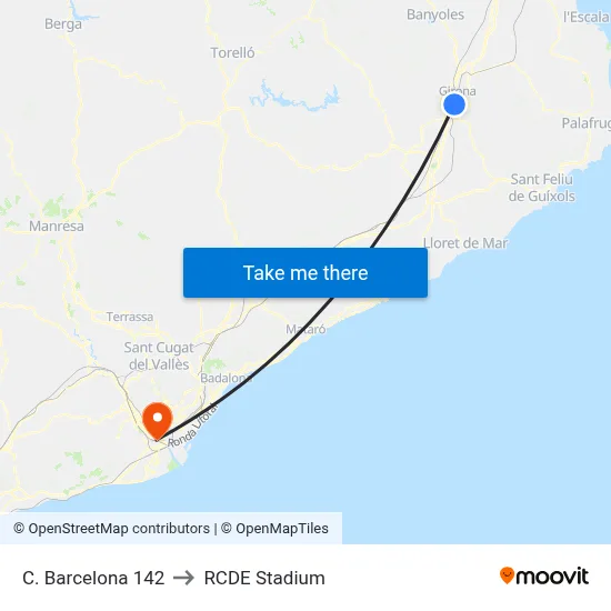 C. Barcelona  142 to RCDE Stadium map