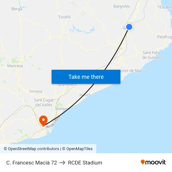 C. Francesc Macià  72 to RCDE Stadium map