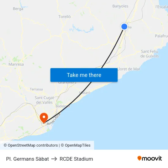 Pl. Germans Sàbat to RCDE Stadium map