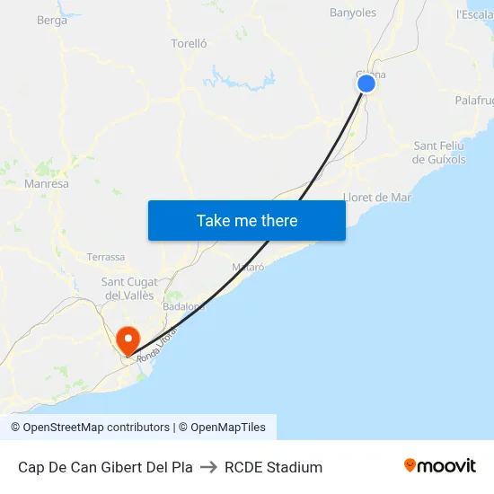 Cap De Can Gibert Del Pla to RCDE Stadium map