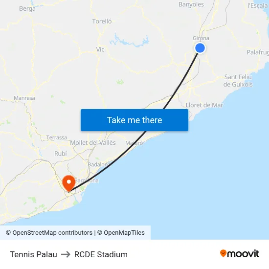 Tennis Palau to RCDE Stadium map