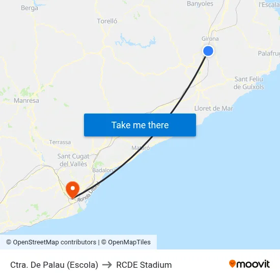 Ctra. De Palau (Escola) to RCDE Stadium map