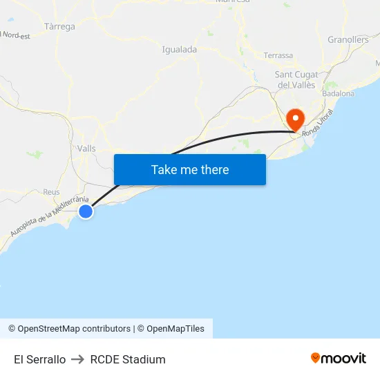 El Serrallo to RCDE Stadium map