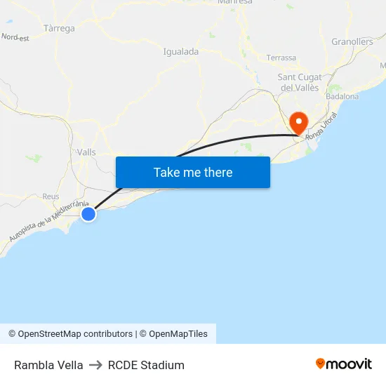 Rambla Vella to RCDE Stadium map