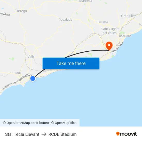 Sta. Tecla Llevant to RCDE Stadium map