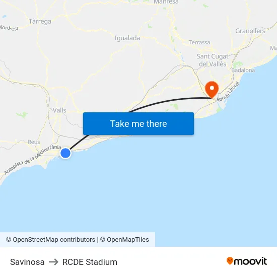 Savinosa to RCDE Stadium map