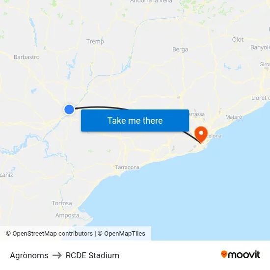 Agrònoms to RCDE Stadium map