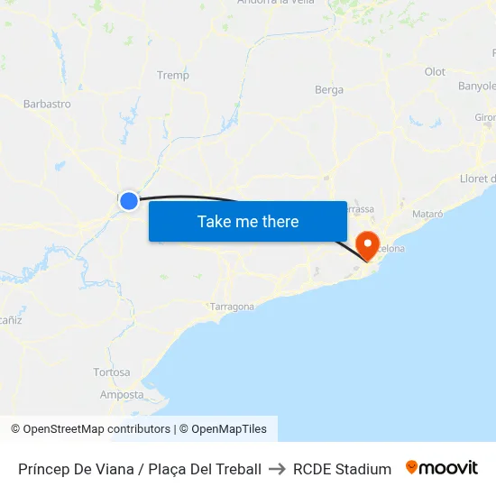 Príncep De Viana / Plaça Del Treball to RCDE Stadium map