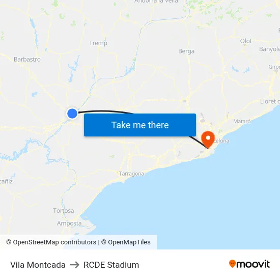 Vila Montcada to RCDE Stadium map