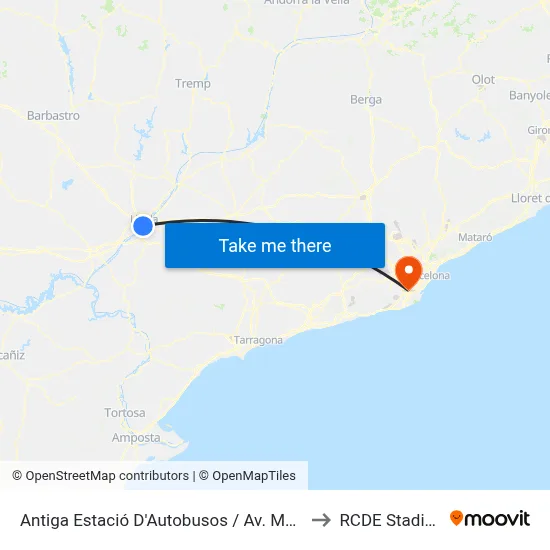 Antiga Estació D'Autobusos / Av. Madrid to RCDE Stadium map