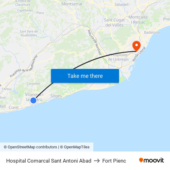 Hospital Comarcal Sant Antoni Abad to Fort Pienc map