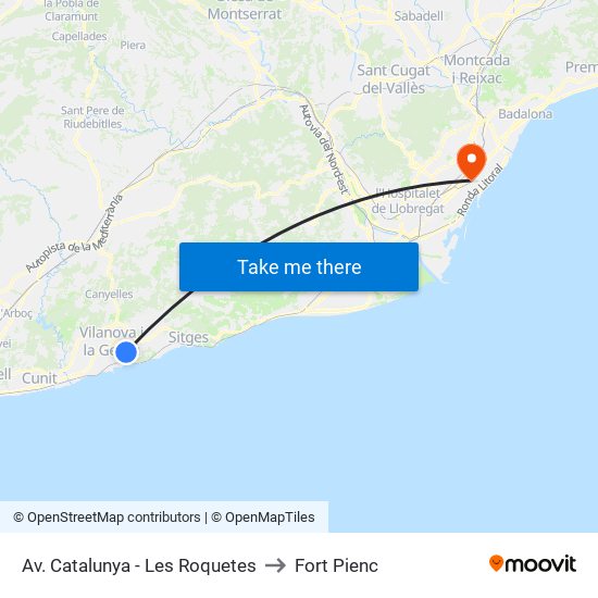 Av. Catalunya - Les Roquetes to Fort Pienc map